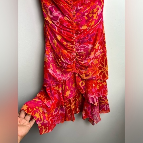 VTG BEADED Fairy Coquette Y2K 90s Muse 100% Silk sequins Layered Red HOCO Dres 4 - Picture 4 of 13